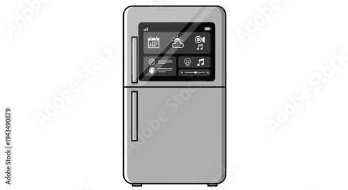A sleek and modern refrigerator with a digital display on the top freezer door, Generative AI.