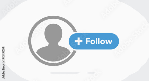 Gray silhouette of a person with a blue follow button on a for social media or user profile icon, Generative AI.