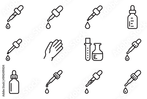 Dropper icons set isolated on white background. flat vector illustration. collection of droppers with liquid drop