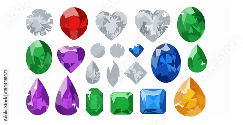 Precious gemstones and diamond cuts vector set ruby sapphire emerald jewelry illustration