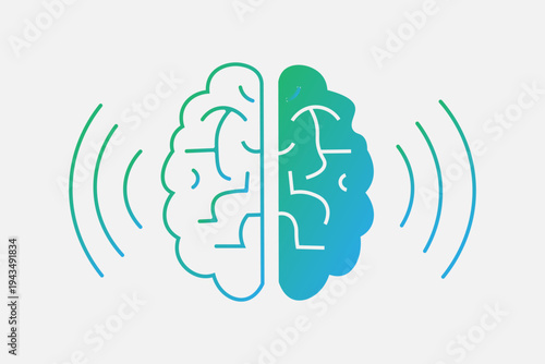 The image features a human brain viewed from above, split into two symmetrical hemispheres