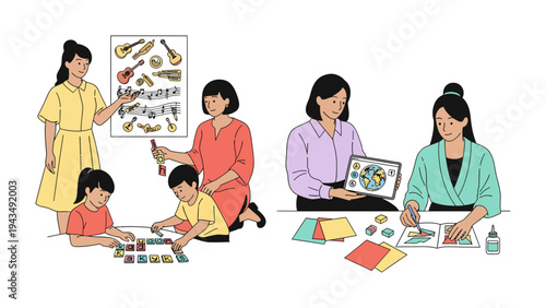 Creative Workshop: A scene from a creative workshop unfolds, filled with moments of artistic creation and shared learning. This image captures the essence of hands-on activities, guidance.