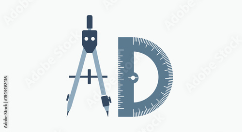 Graphic design tools with compass and protractor on for drafting and drawing, Generative AI.
