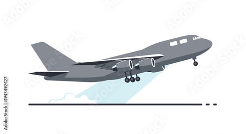 Gray airplane flying in the air with landing gear down, Generative AI.