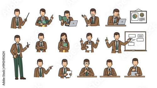 Dynamic Roles: A diverse set of animated figures engaged in various business scenarios, illustrating a range of actions and scenarios