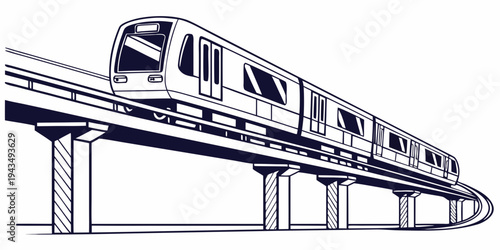 Monorail train traveling on elevated track with modern design and sleek appearance