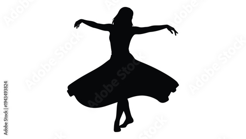 A woman in a dress is dancing with her arms outstretched