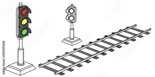 Railway track with traffic lights on for transportation and infrastructure concepts