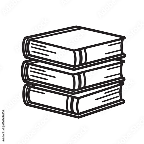An illustration of a stack of three hardcover books standing upright on a plain background
