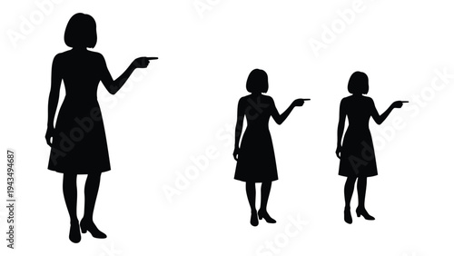Silhouettes of a woman in different poses pointing