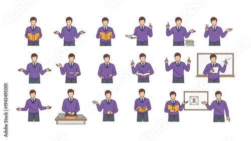 Man in Various Poses: A diverse collection of illustrations showcases a man in different poses, offering versatility and adaptability for a wide range of creative projects.