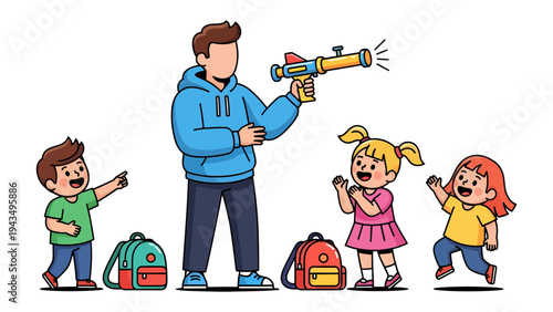 Father and Children with Toy Gun: A heartwarming scene unfolds as a father playfully engages his children with a toy gun. Joyful expressions light up their faces.