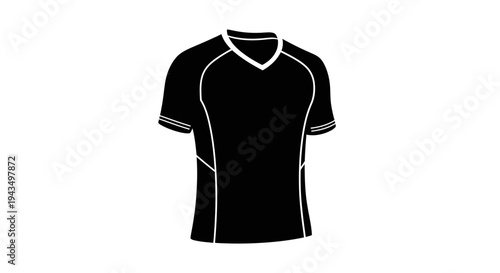 Black short-sleeved athletic shirt with white trim.