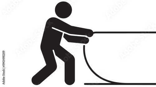 Pulling Rope Silhouette Person Exerting Effort Strength Struggle Concept Minimal Icon