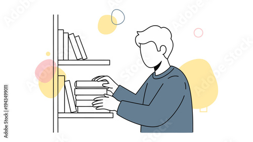 Literary Pursuit: An illustration of a person arranging books on a shelf, symbolizing a passion for reading and knowledge. 