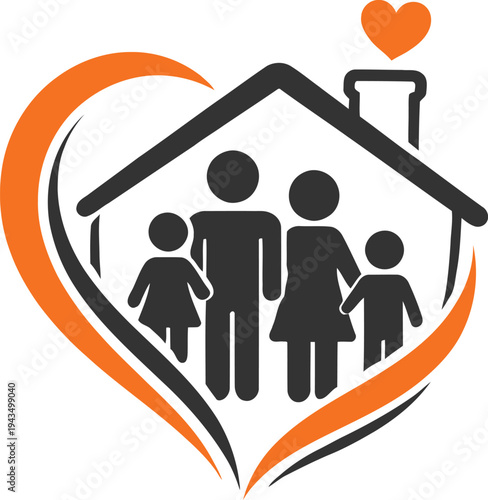 Family protection concept with house and heart symbol. Perfect for home insurance, family care service, real estate, social support and charity organization logo design.