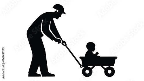 A man pushing a child in a wagon