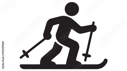 Skier Silhouette Icon – Winter Sports Athlete Skiing With Poles Minimal Vector