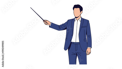 Dynamic Presentation: A well-dressed business professional confidently gestures with a presentation pointer, poised to deliver an insightful speech or lecture. 