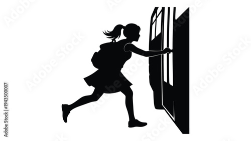 A girl runs to open a door quickly
