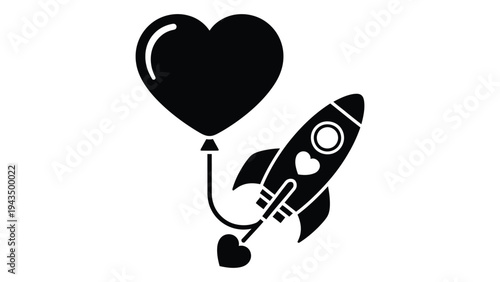 A rocket with a heart shaped balloon