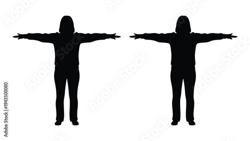 Two people standing with arms outstretched