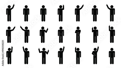 Black silhouettes of people with various hand gestures