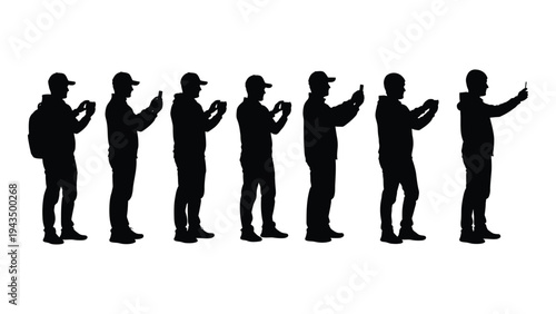 A row of men in various poses