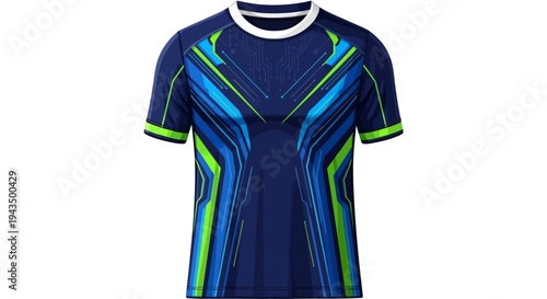 Dynamic Blue and Green Athletic T-Shirt with Abstract Design.
