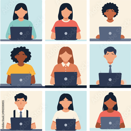 Diversity Group of People in Video Conference Grid