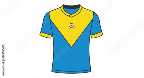 Blue and yellow sports jersey with a V-neck design and short sleeves.