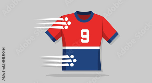 Dynamic Red and Blue Soccer Jersey with Number 9 and Motion Trails.