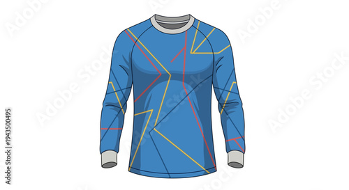 Blue long-sleeved athletic shirt with geometric pattern.