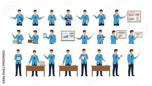 Business Presentation Collection: A comprehensive compilation of business people in diverse poses for presentations and other business-related actions, ready for creative integration.