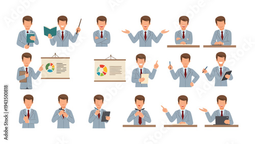 Business Presentation Set: A series of business illustrations presents an array of poses and gestures.