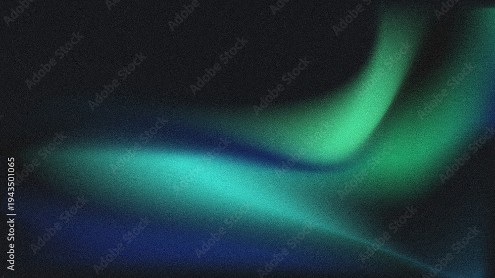 Naklejka premium An abstract background featuring soft, flowing gradient waves of emerald green and deep teal blue, overlaid with a subtle grainy noise texture.