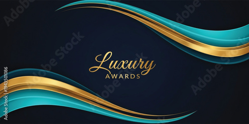 Luxury Awards Ceremony Background with Elegant Gold and Teal Wave Design Premium Abstract Banner for Gala Event Recognition Celebration and Corporate Branding