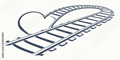Railway tracks forming a heart shape with a lovely curved railroad track design element