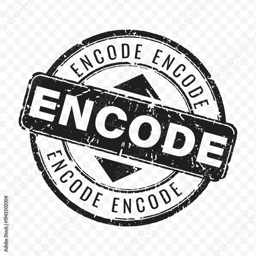 Принти на полотні Black vintage circular grunge rubber stamp featuring encode text for digital sec