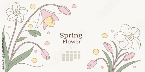 Beautiful spring flowers with buds and leaves