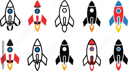 colorful and minimalist rocket ship icons for startup launches space exploration and digital business growth concepts.