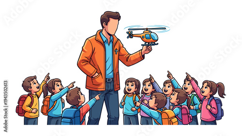 Discovery with the model: A knowledgeable teacher captivates a class of children, demonstrating the marvels of aviation, fostering curiosity and sparking imaginations.
