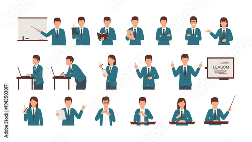 Business Professionals in Diverse Poses: A curated collection of business professionals in a variety of poses, highlighting different actions and gestures in the workplace environment.