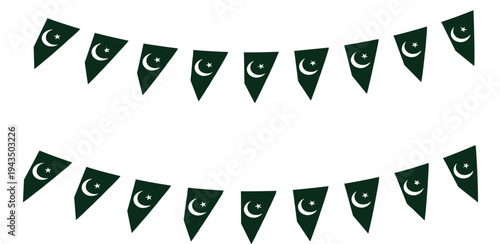 Pakistan Flag Bunting Banner Set with Green Crescent and Star Pennants for Independence Day Celebration, National Event Decoration, and Patriotic Festival Design