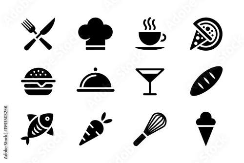 Black and white food and drink icons.