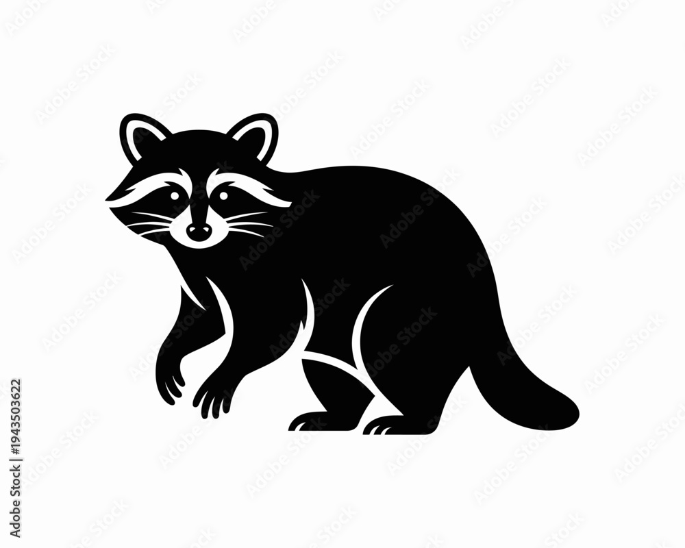 Obraz premium Black silhouette of a raccoon animal.