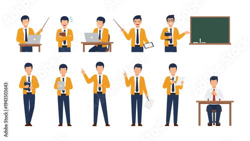 Teacher Poses Set: A comprehensive collection of educator poses for diverse educational themes, offering versatility in conveying concepts.