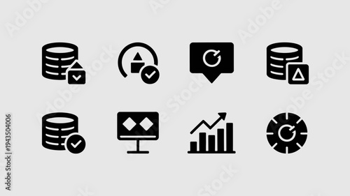 Black icons for business and data analysis.
