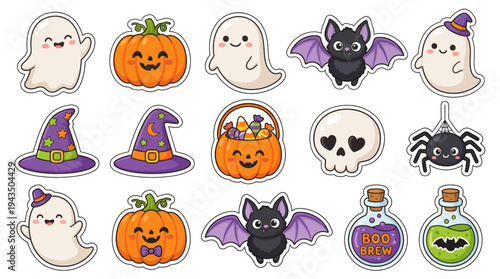 Canvas Print Spooky Cute Halloween Stickers – Holiday Character Vector Pack