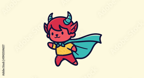 Cartoon Red Devil Superhero Character Illustration.